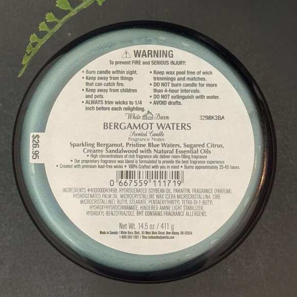 BBW Bergamot Waters White Barn Bath & Body Works 3 Wick Candle - Picture 10 of 10